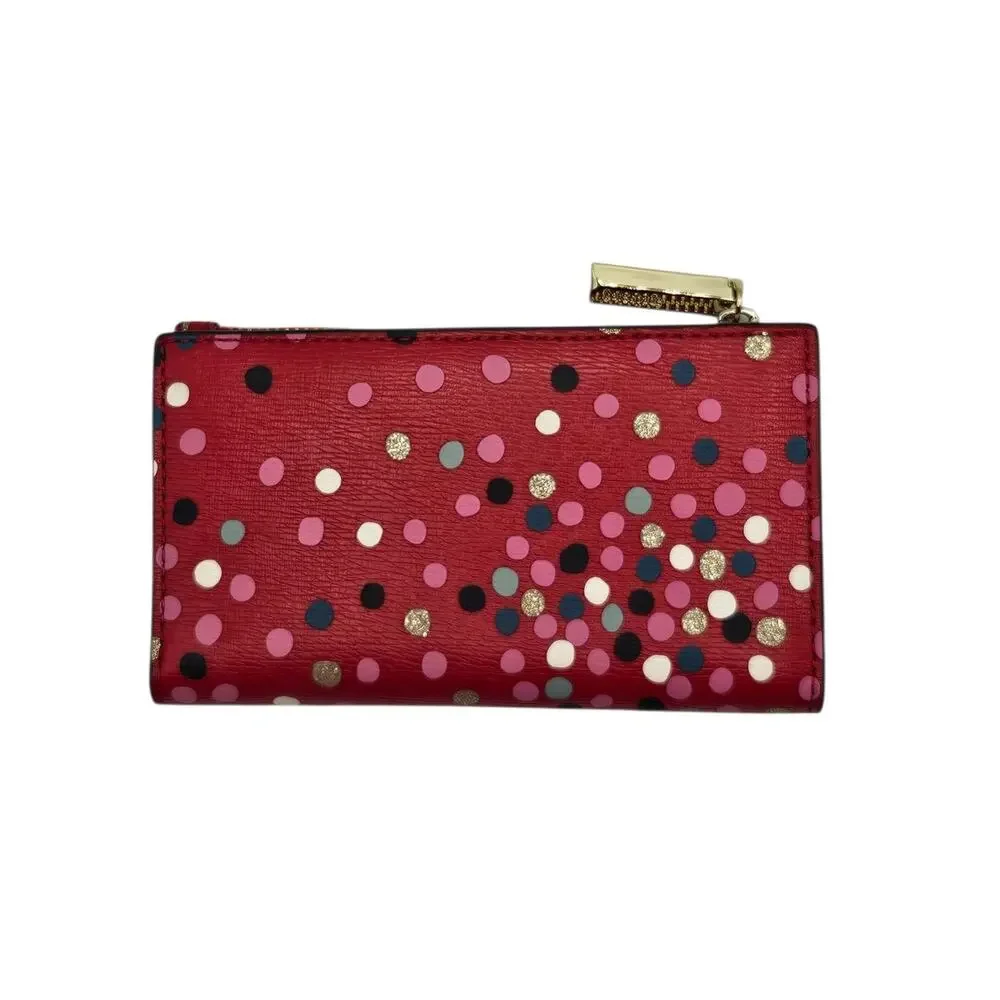 Kate Spade Cameron Street Confetti Dot Stacy Red Multicolor Slim Wallet
